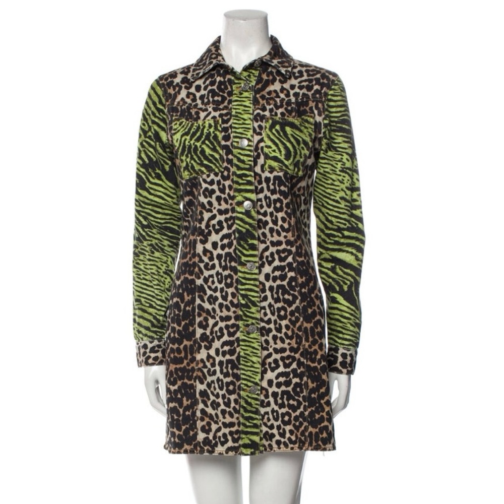 Ganni Animal Print Denim Dress
